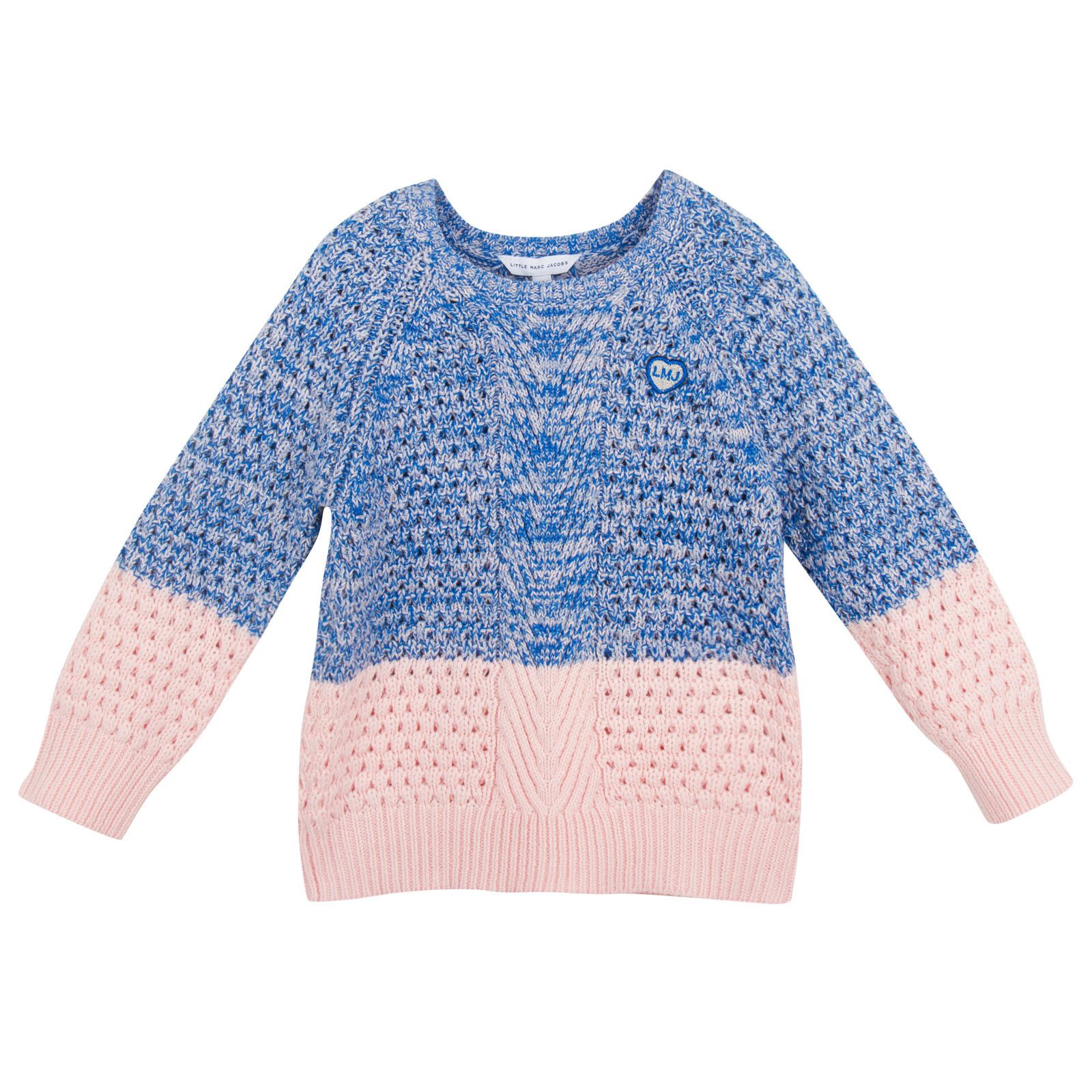 Girls Blue&Pink Two Tone Sweater With Embroidered Heart Logo - CÉMAROSE | Children's Fashion Store - 1
