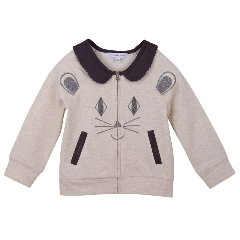 Girls Beige Mouse Face Printed Jersey Zip-up Top - CÉMAROSE | Children's Fashion Store - 1