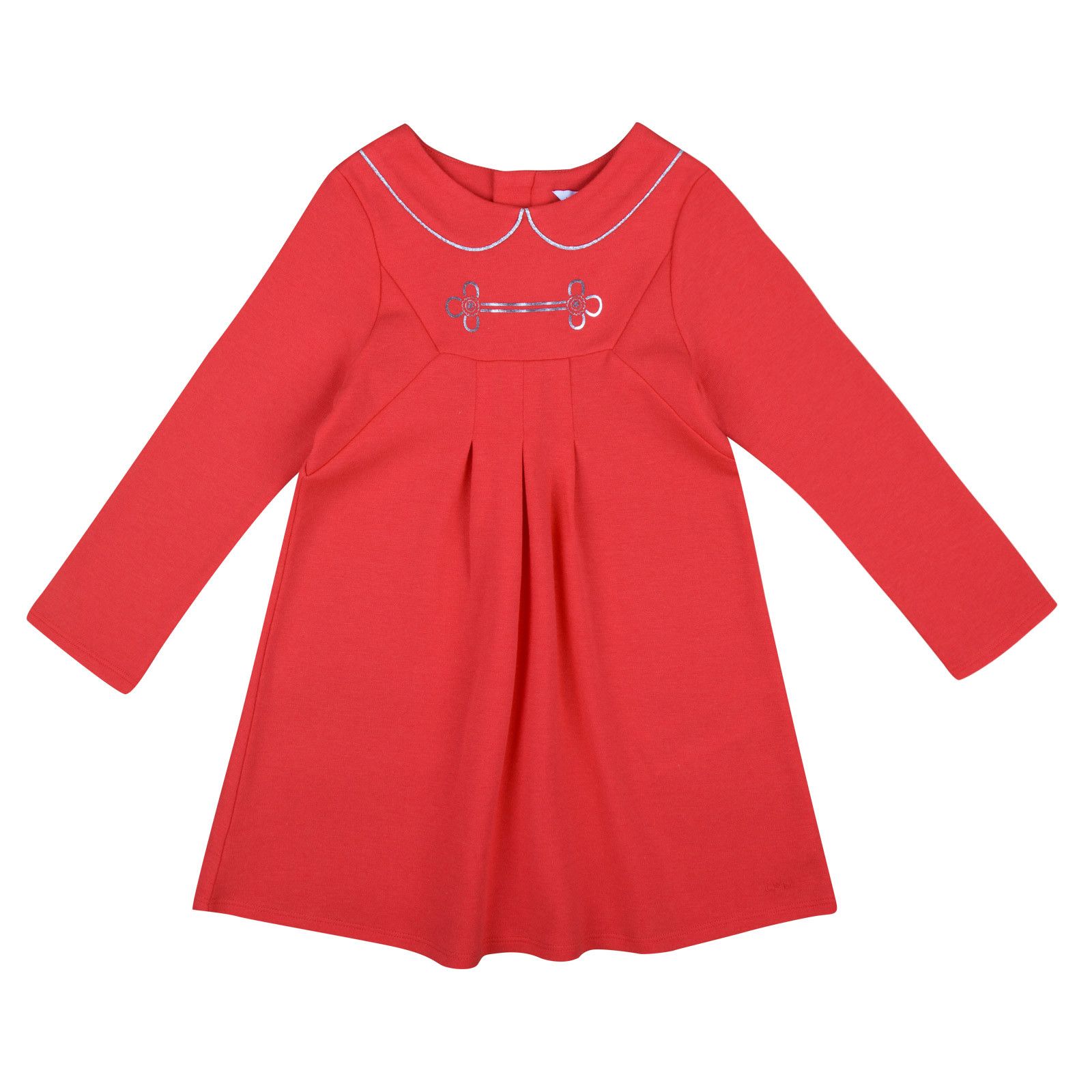 Baby Girls Coral Pink Jersey Dress With Collar Print - CÉMAROSE | Children's Fashion Store - 1