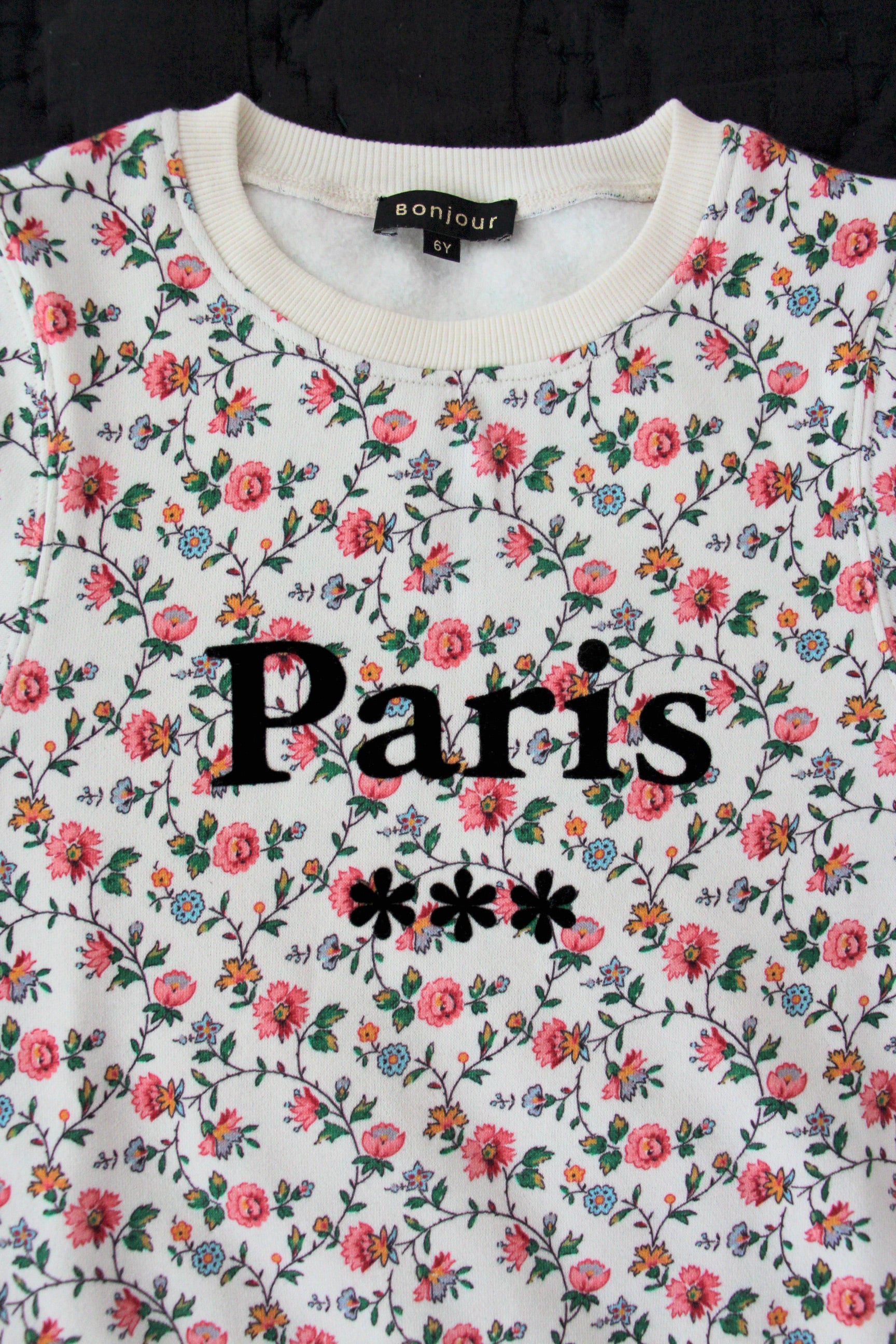 Girls Ivory Flowers Cotton Sweatshirt