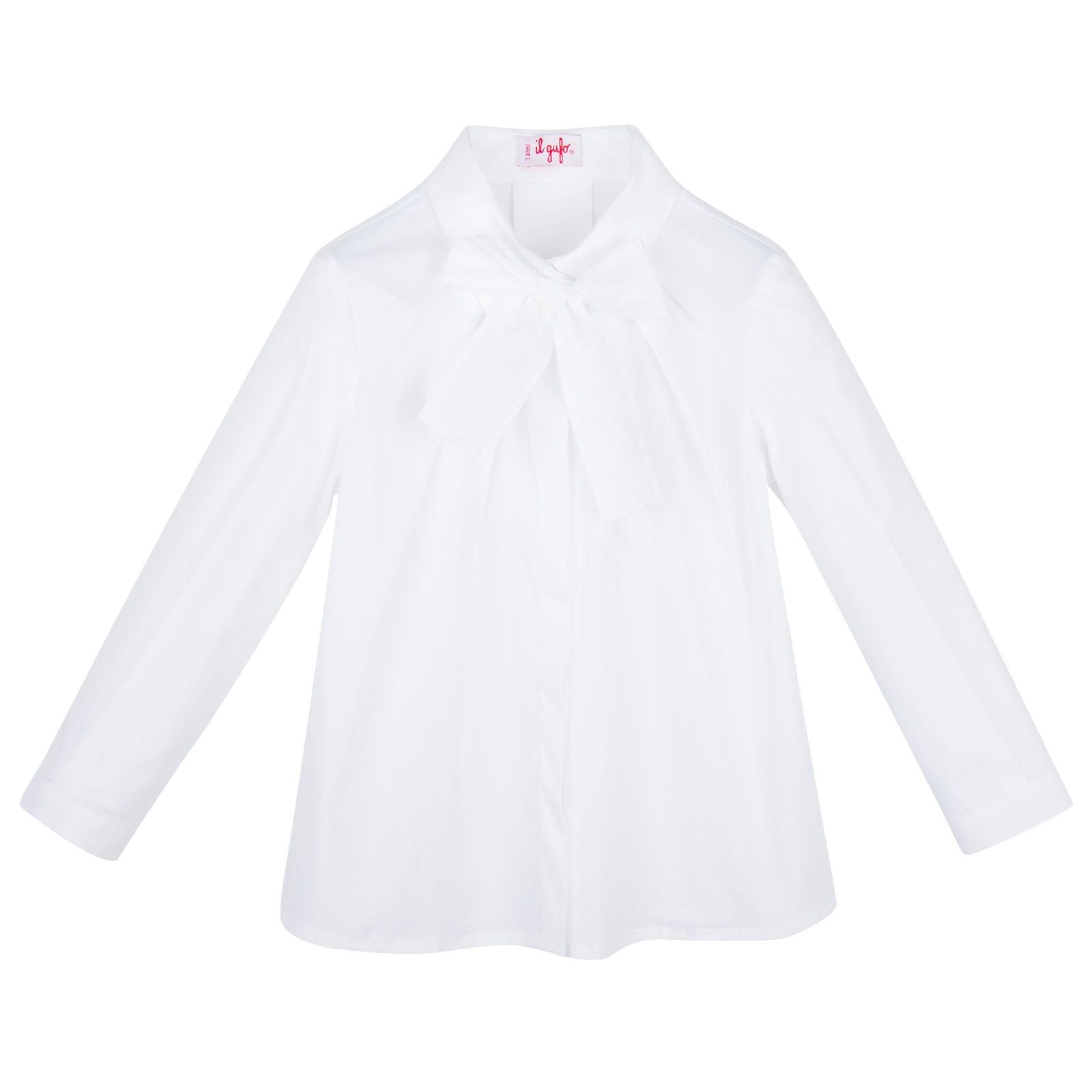 Girls White Cotton Blouse With Bow Trims - CÉMAROSE | Children's Fashion Store - 1