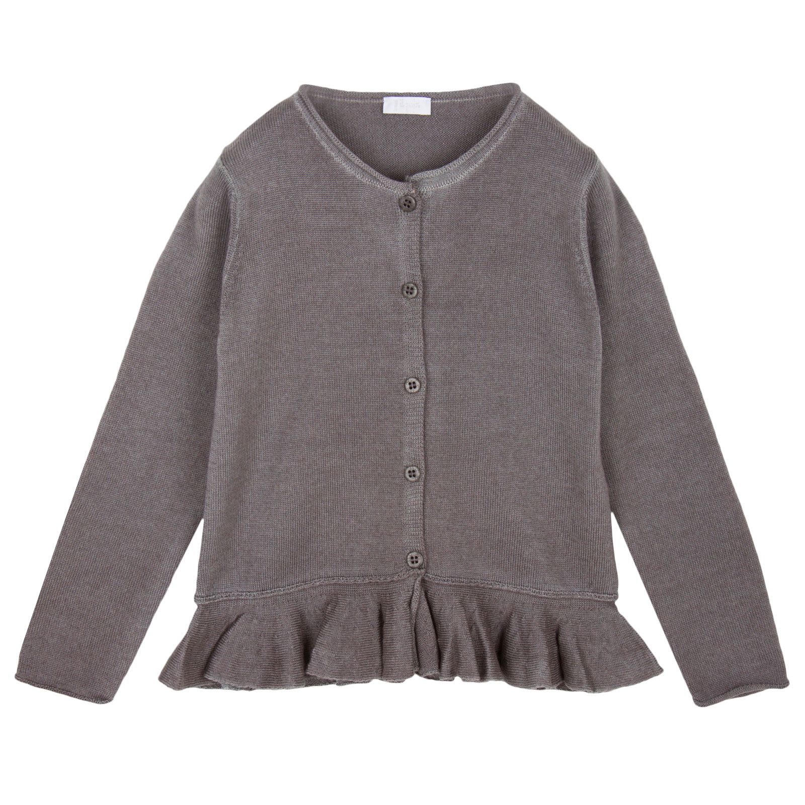Girls Dark Grey Knitted Cardigan With Peplum Hem - CÉMAROSE | Children's Fashion Store - 1