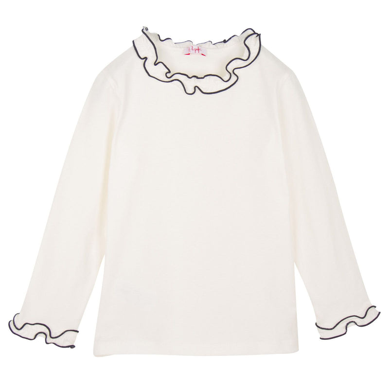Girls Ivory&Navy Blue Gold Trim Frill Collar T-Shirt - CÉMAROSE | Children's Fashion Store - 1