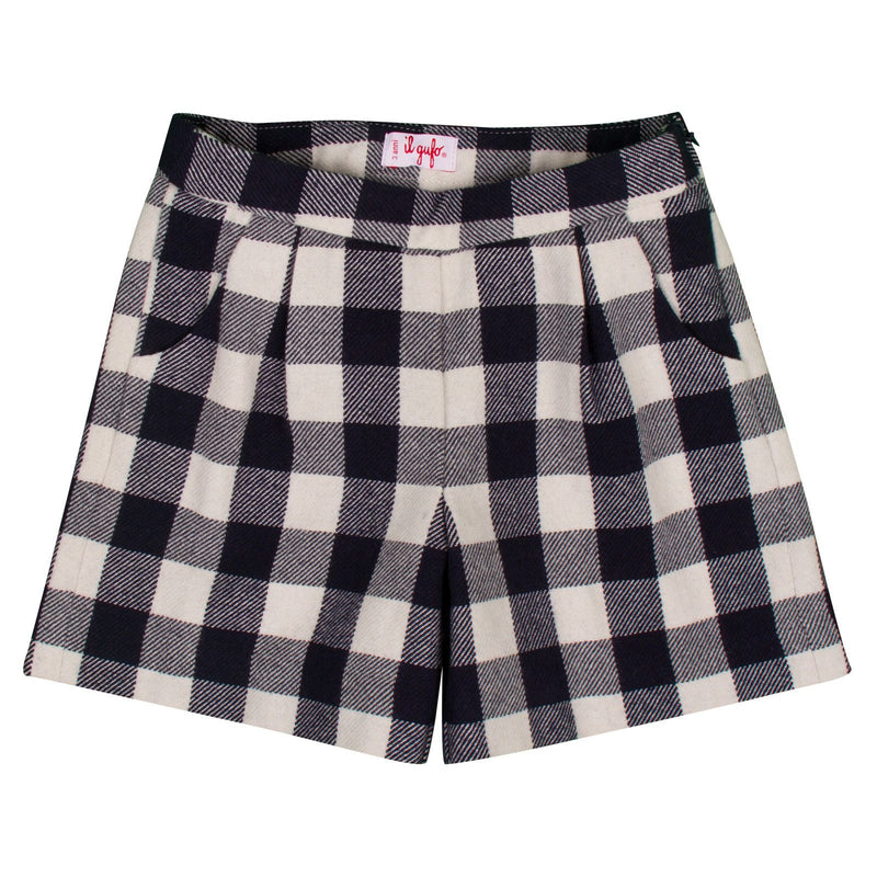 Girls Navy Blue Check Bermuda Shorts With Slant Pockets - CÉMAROSE | Children's Fashion Store - 1