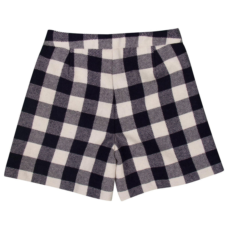 Girls Navy Blue Check Bermuda Shorts With Slant Pockets - CÉMAROSE | Children's Fashion Store - 3
