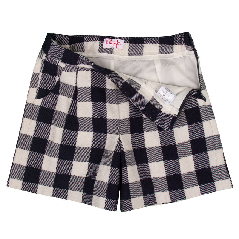 Girls Navy Blue Check Bermuda Shorts With Slant Pockets - CÉMAROSE | Children's Fashion Store - 2