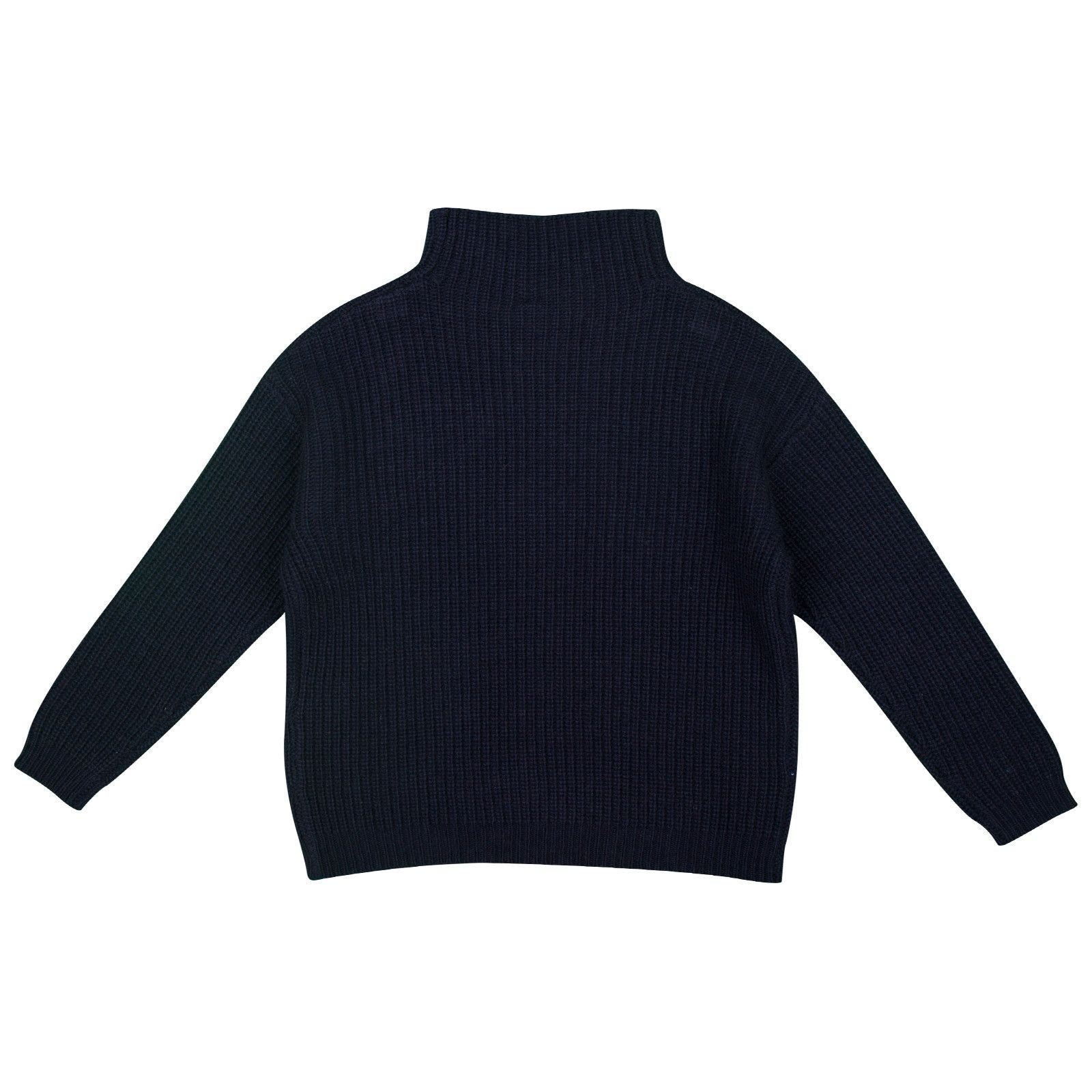 Girls Navy Blue Leaf Knitted High Collar Sweater - CÉMAROSE | Children's Fashion Store - 2