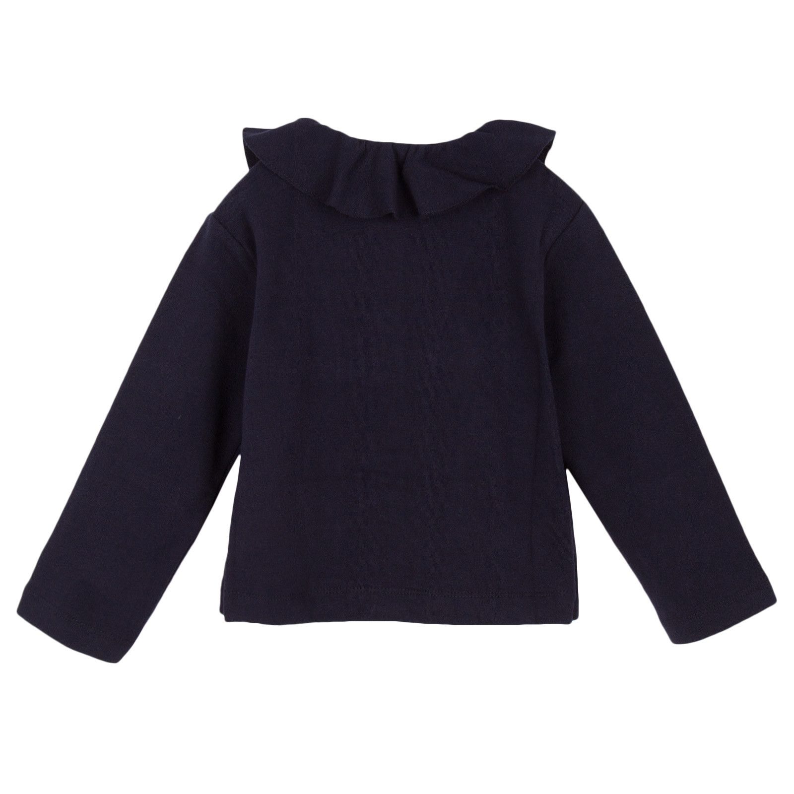 Girls Navy Blue Ruffled Collar Jersey Jacket - CÉMAROSE | Children's Fashion Store - 2