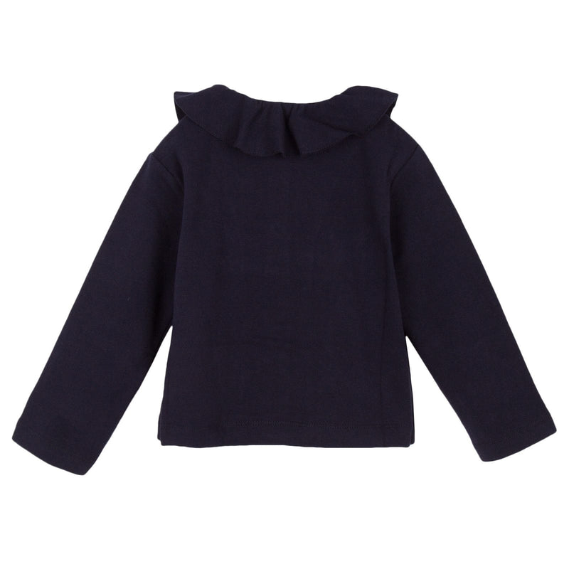 Girls Navy Blue Ruffled Collar Jersey Jacket - CÉMAROSE | Children's Fashion Store - 2
