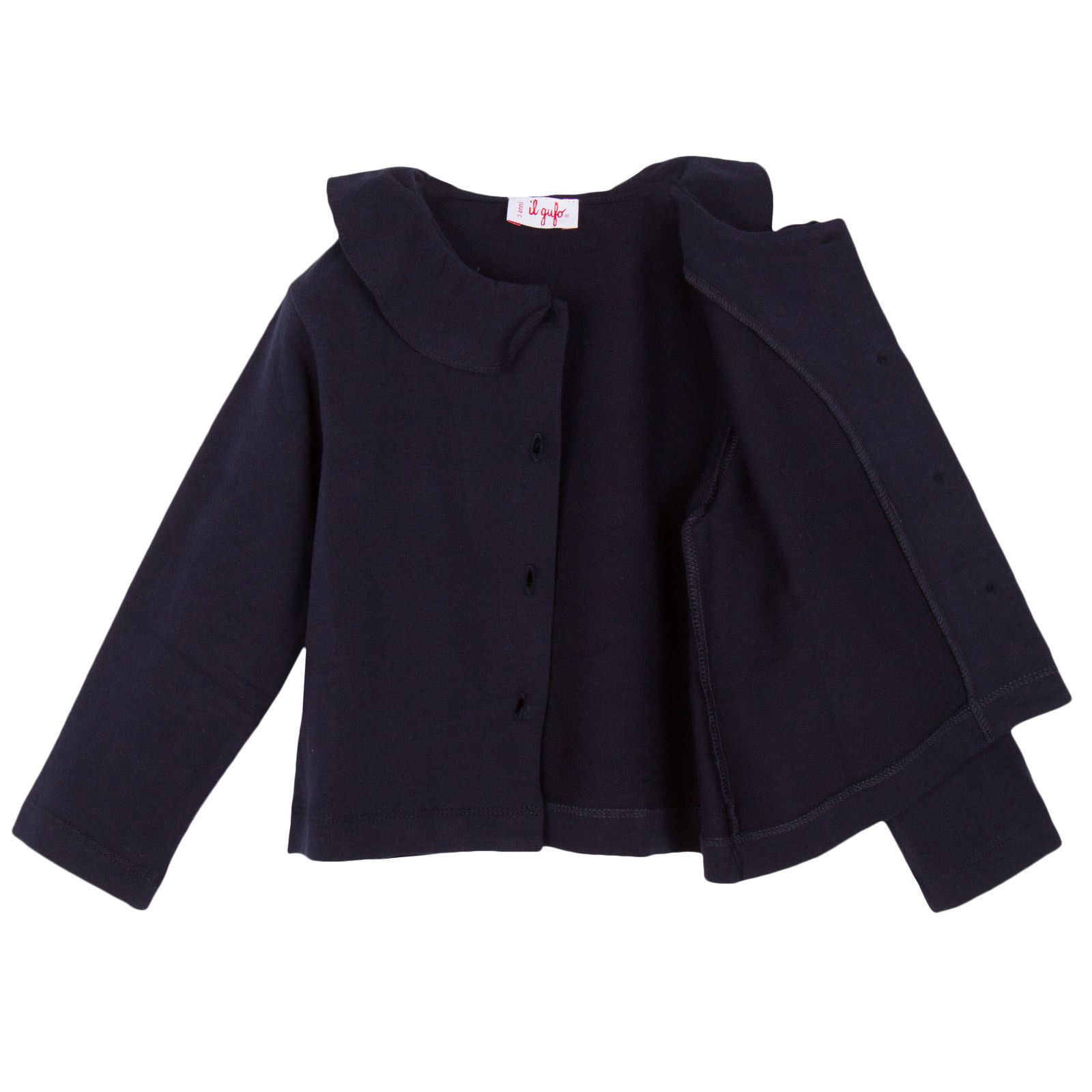 Girls Navy Blue Ruffled Collar Jersey Jacket - CÉMAROSE | Children's Fashion Store - 3