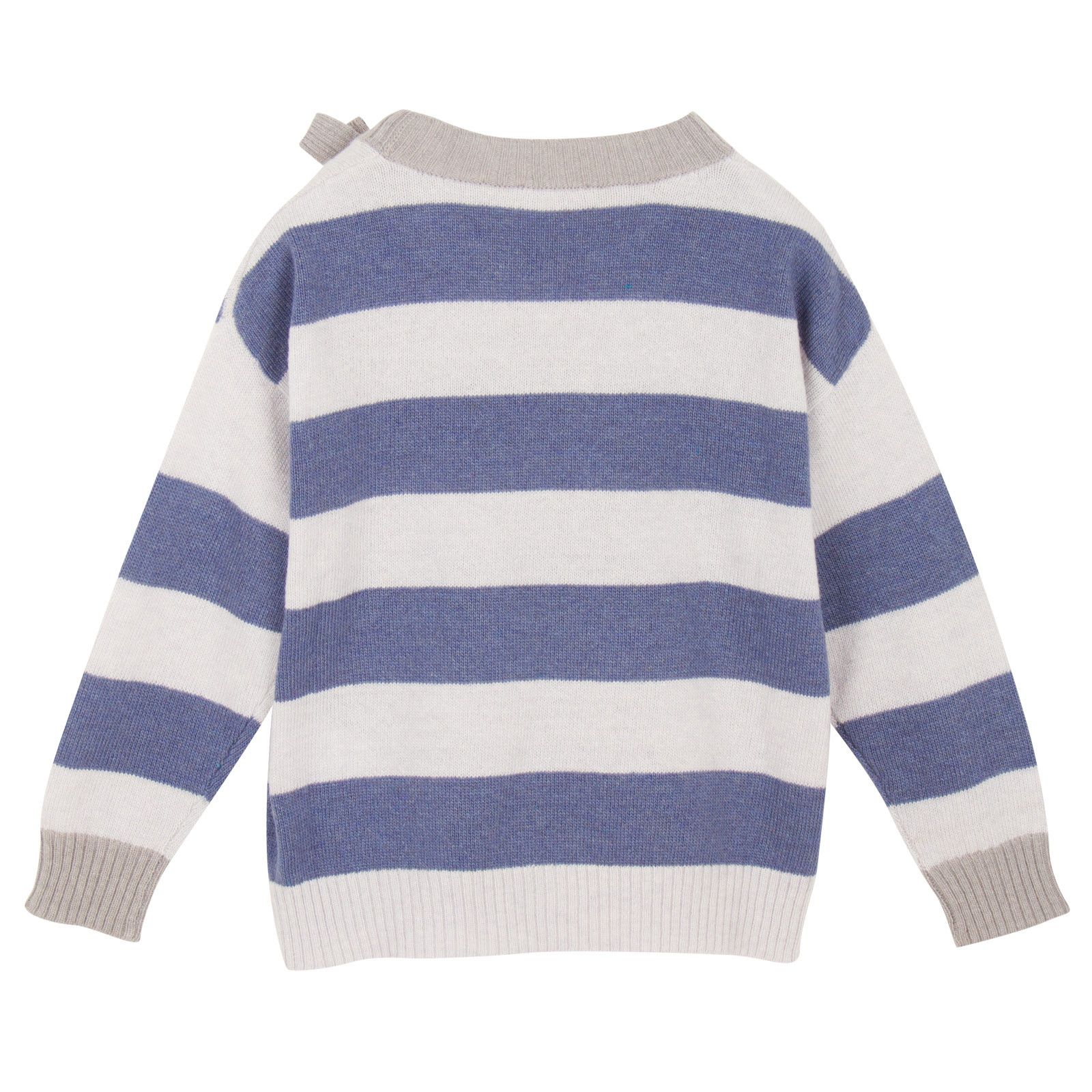 Girls Grey&Blue Stripe Sweater With Fancy Bow - CÉMAROSE | Children's Fashion Store - 2