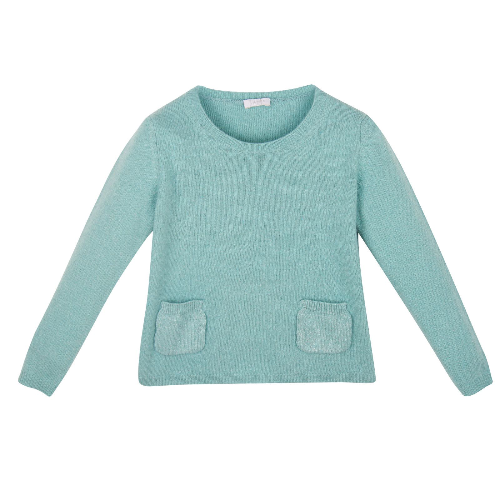 Girls Blue Wool Blend Sweater With Pockets - CÉMAROSE | Children's Fashion Store - 1