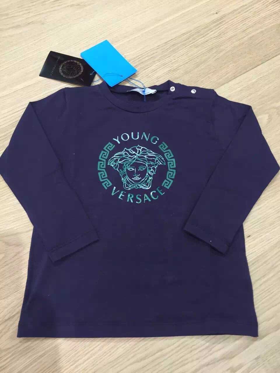 Baby Boys Navy Blue T-Shirt With Green Medusa Logo - CÉMAROSE | Children's Fashion Store