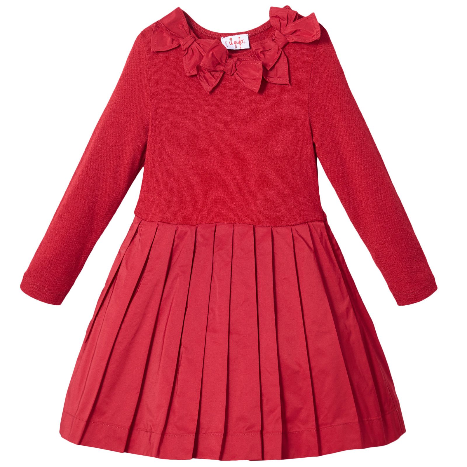 Girls Dark Red Fancy Bows Collar Dress - CÉMAROSE | Children's Fashion Store - 1