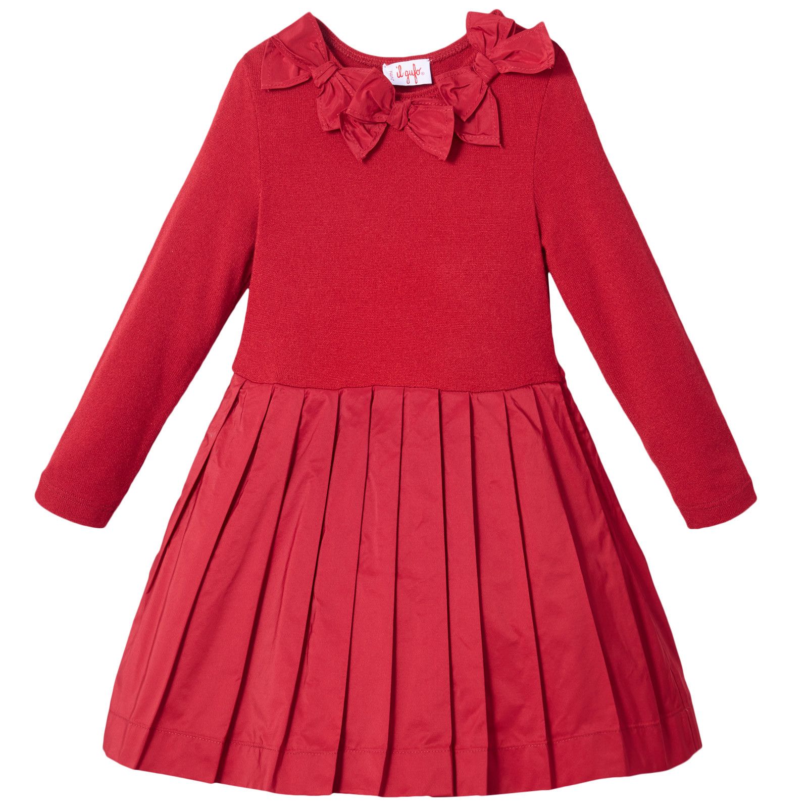 Girls Dark Red Fancy Bows Collar Dress - CÉMAROSE | Children's Fashion Store - 1