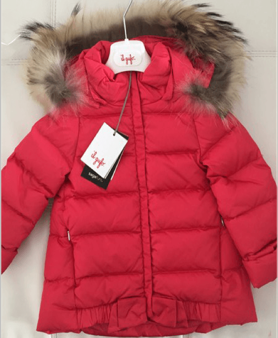 Girls Red Fur Trims Hooded Down Jacket - CÉMAROSE | Children's Fashion Store