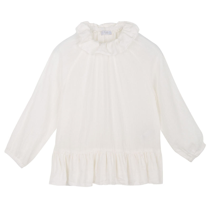 Baby Girls Ivory Silk&Cotton Blouse With Peplum Frill - CÉMAROSE | Children's Fashion Store - 1