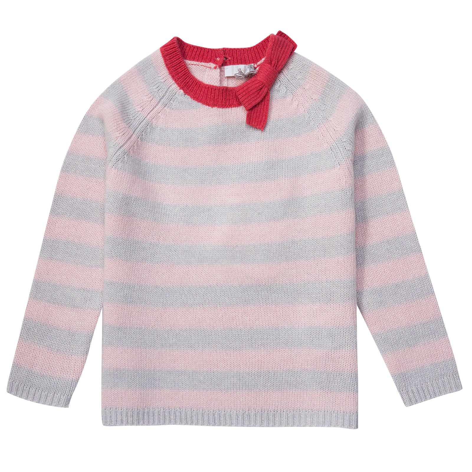 Baby Girls Grey&Pink Stripe Sweater With Red Bow - CÉMAROSE | Children's Fashion Store - 1