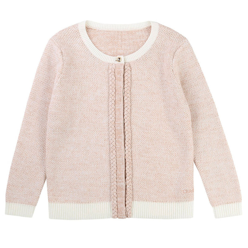 Girls Pale Pink Cotton Knitted Cardigan - CÉMAROSE | Children's Fashion Store