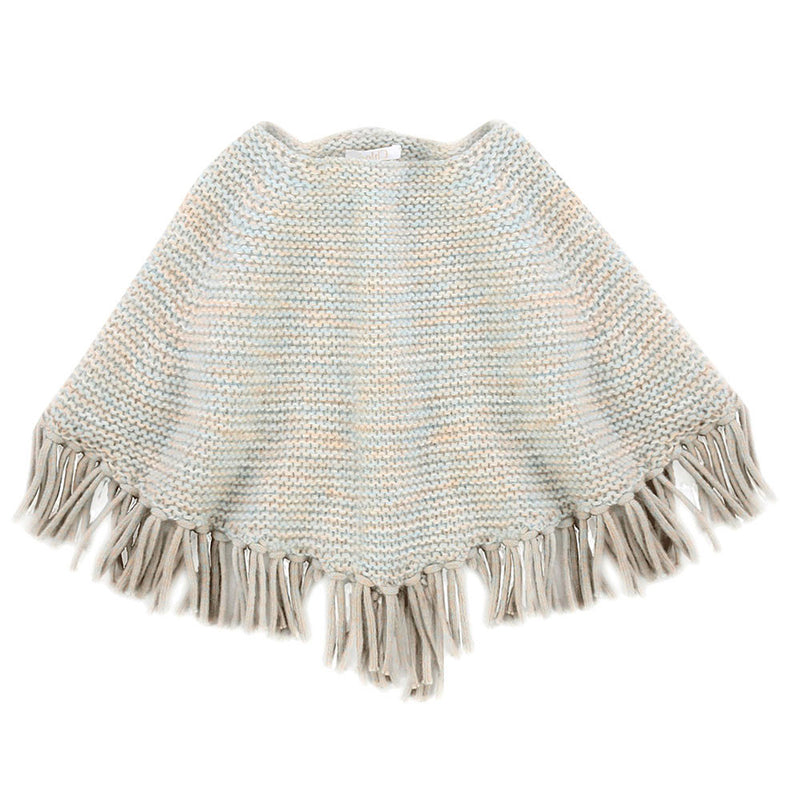 Girls Light Grey Tassel Trims Wool Cape - CÉMAROSE | Children's Fashion Store
