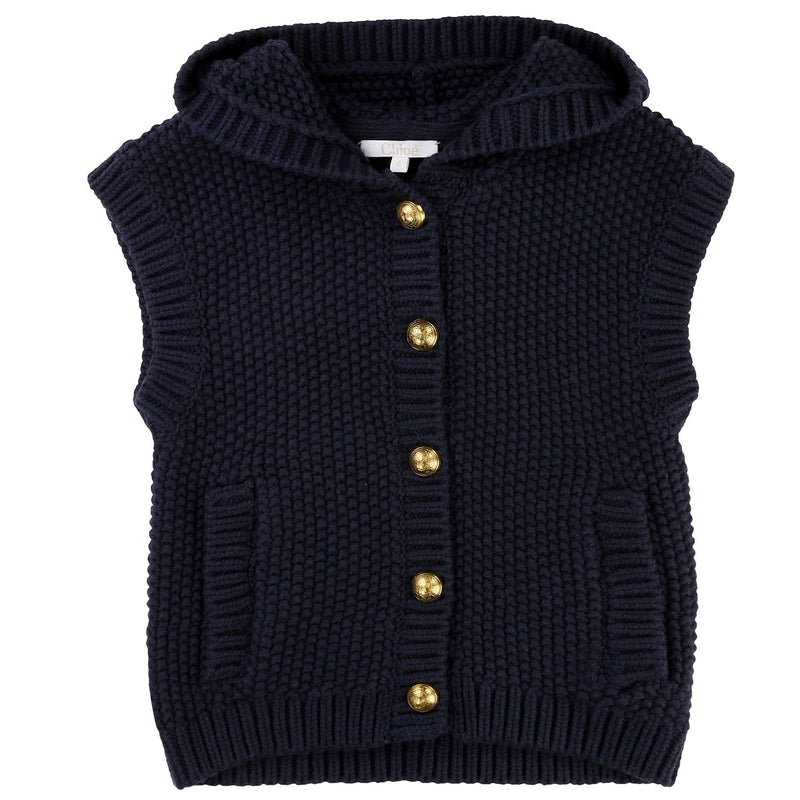 Girls Navy Blue Hooded Sleeveless Cardigan - CÉMAROSE | Children's Fashion Store