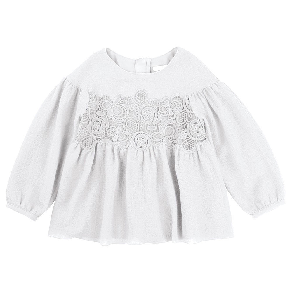 Girls White Lace Trims Rib Cuffs Blouse - CÉMAROSE | Children's Fashion Store