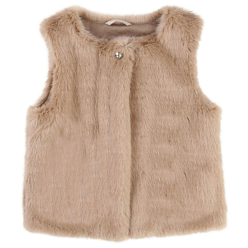 Girls Beige Synthetic Fur Fur Gilet - CÉMAROSE | Children's Fashion Store
