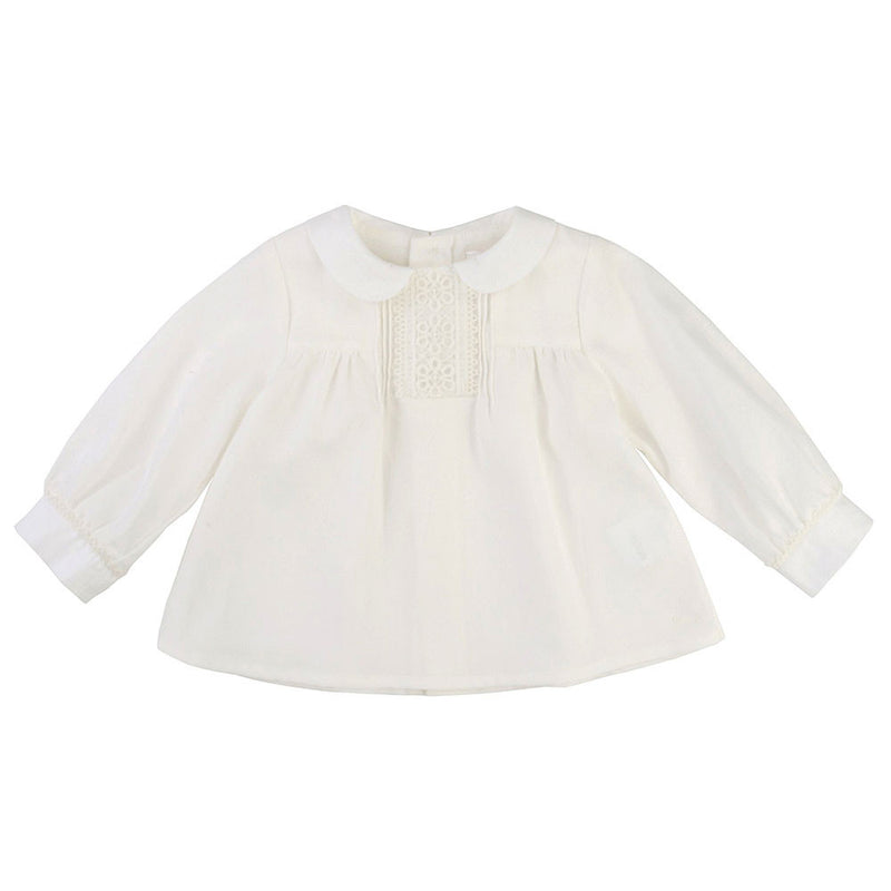Baby Girls White Ribbed Cuffs Cotton Blouse - CÉMAROSE | Children's Fashion Store