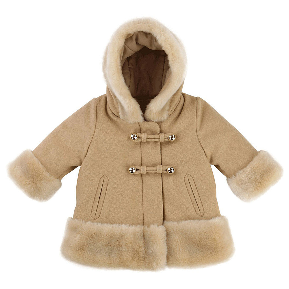 Girls Beige Fur Trims Hooded Coat - CÉMAROSE | Children's Fashion Store