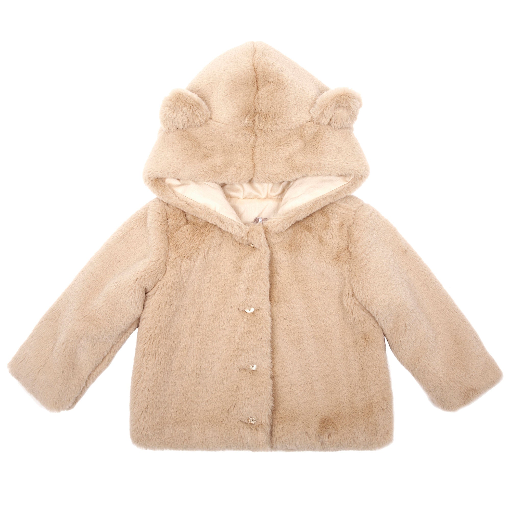 Baby Girls Beige Ear Trims Hooded Fur Coat - CÉMAROSE | Children's Fashion Store