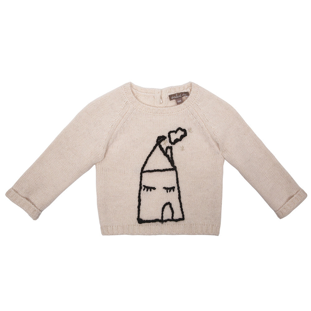 Girls Pink Hand-painted Printed Knitted Wool Sweater - CÉMAROSE | Children's Fashion Store