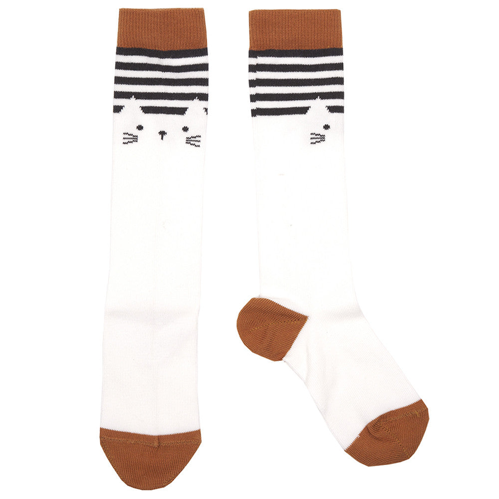 Girls White Cat Face Knitted Cotton Sock - CÉMAROSE | Children's Fashion Store