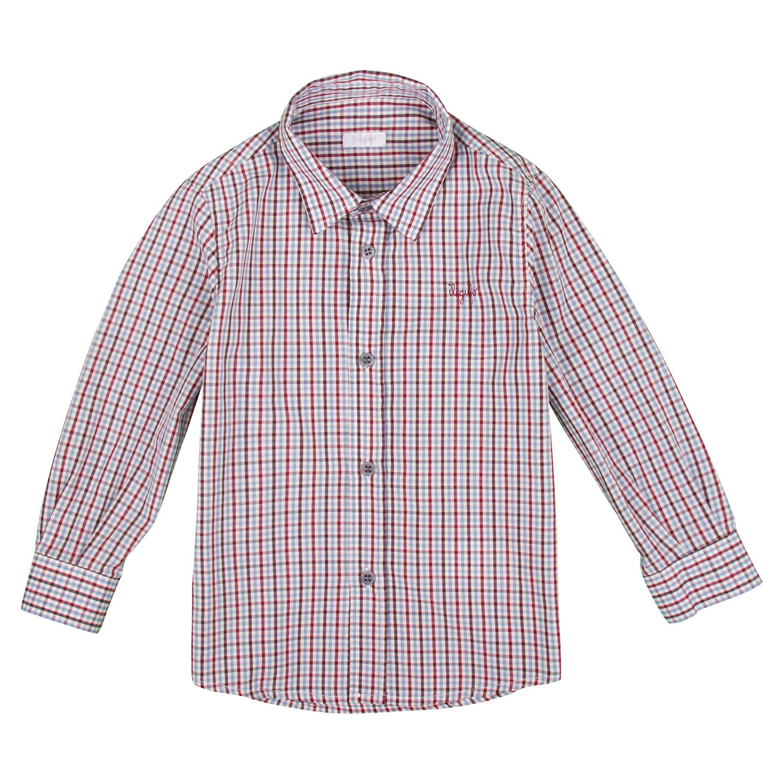 Baby Boys Red Check Cotton Long Sleeve Shirt - CÉMAROSE | Children's Fashion Store - 1