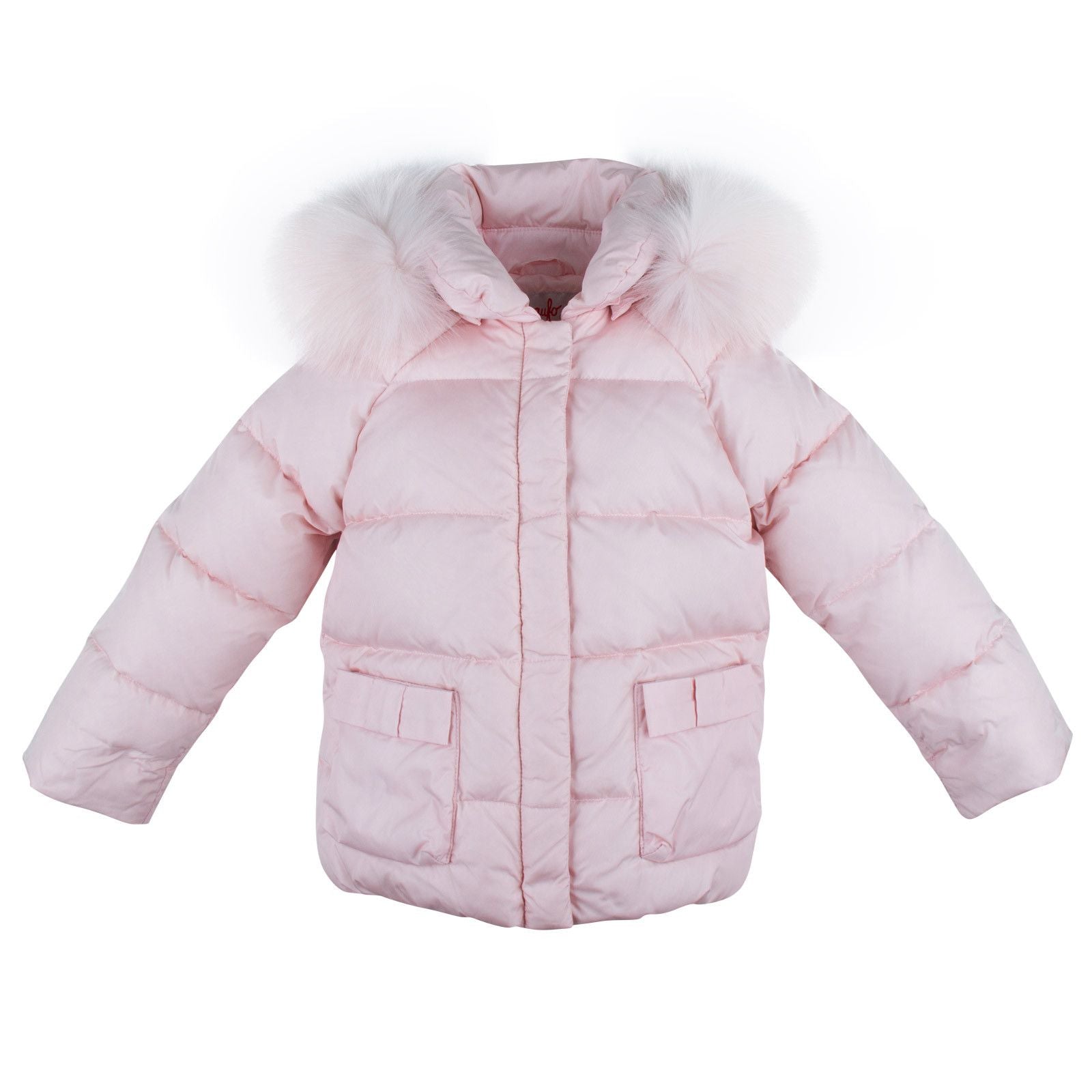 Baby Girls Pink Fur Trims Down Padded Hooded Jacket - CÉMAROSE | Children's Fashion Store - 1
