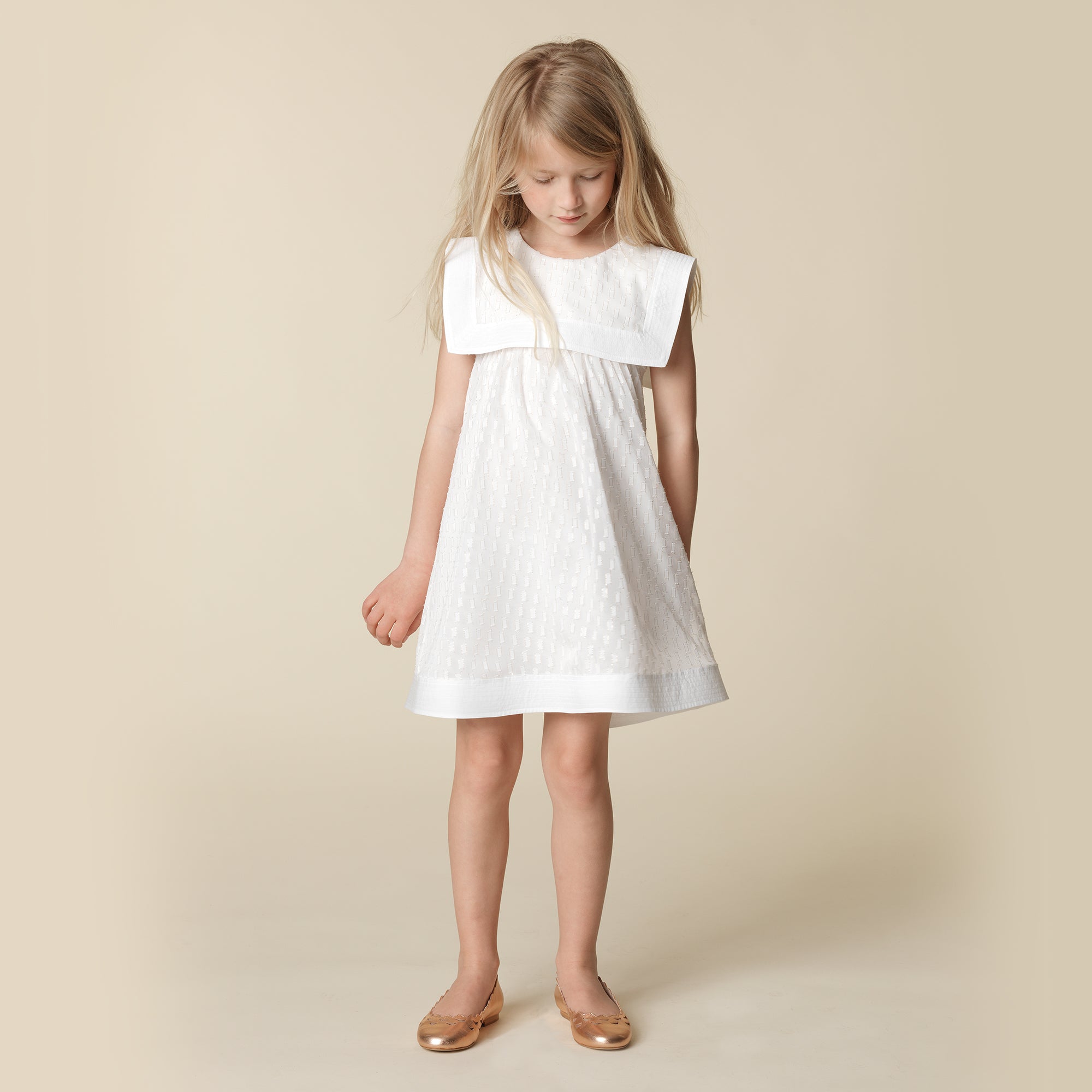 Girls White Polyester Dress