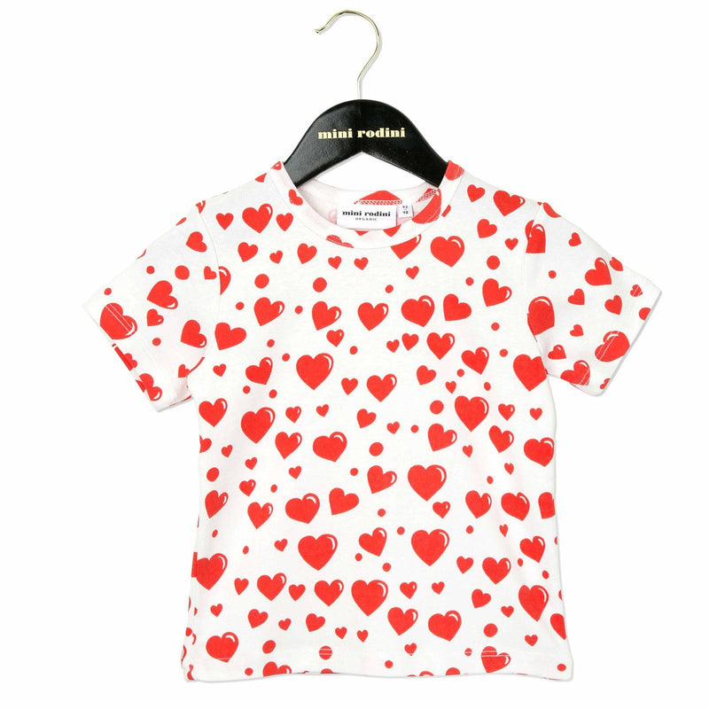 Girls White Cotton T-Shirt With Red Hearts Print - CÉMAROSE | Children's Fashion Store - 1