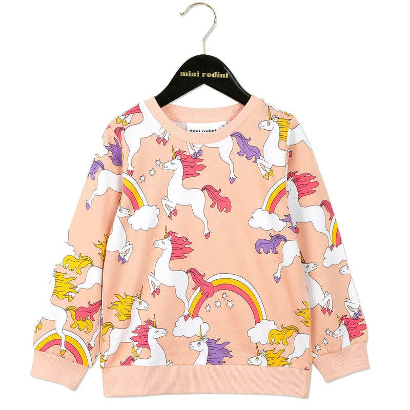 Girls Pink Unicorns Printed Cotton Sweatshirt - CÉMAROSE | Children's Fashion Store - 1