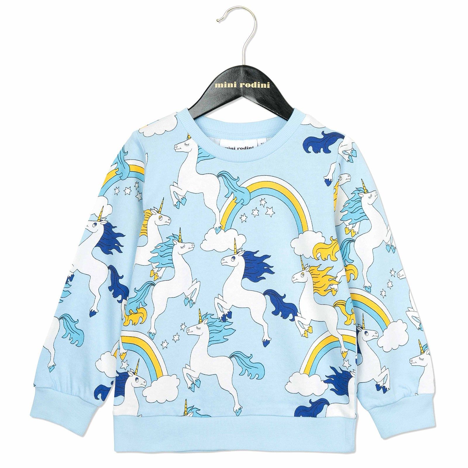 Girls Light Blue Unicorns Printed Cotton Sweatshirt - CÉMAROSE | Children's Fashion Store - 1