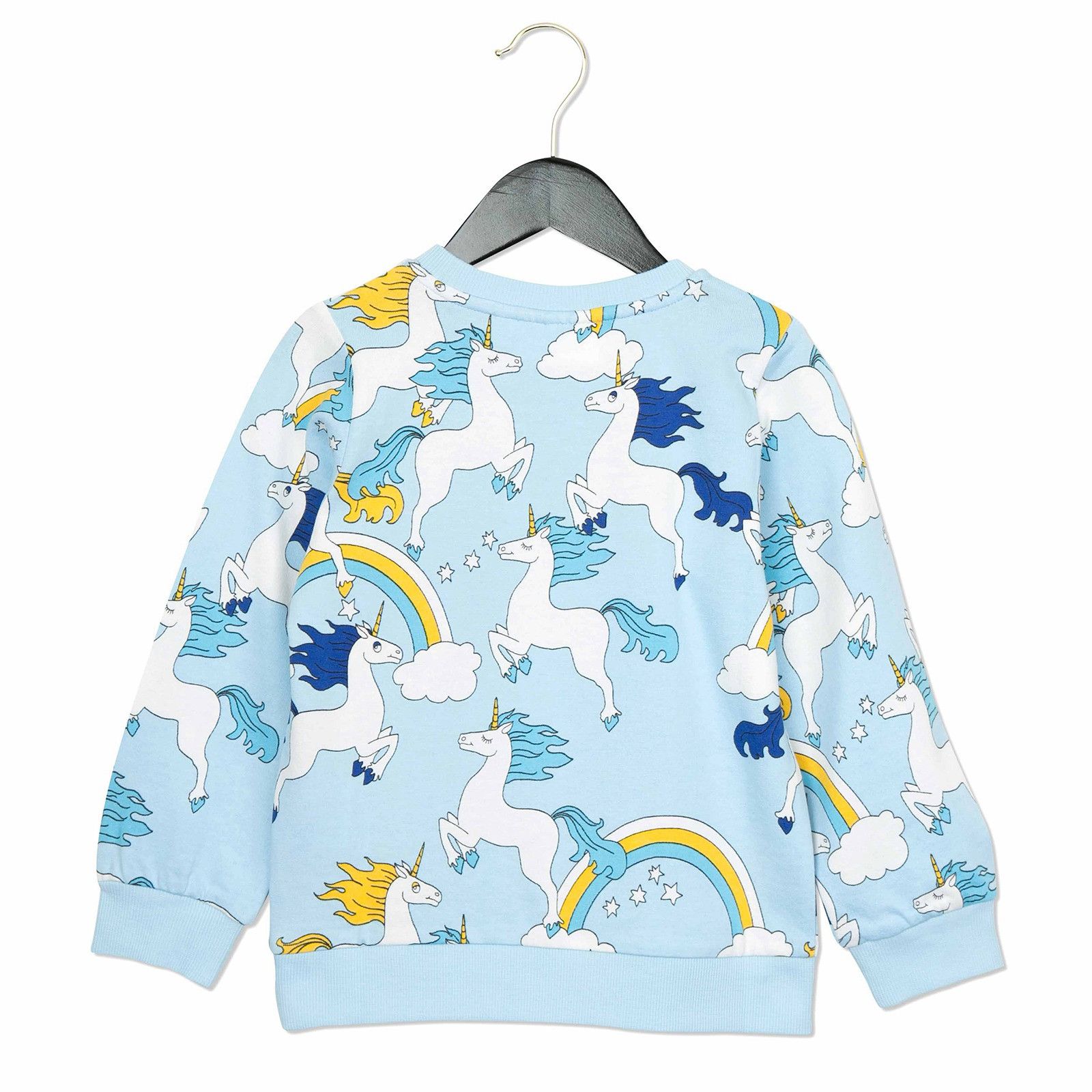 Girls Light Blue Unicorns Printed Cotton Sweatshirt - CÉMAROSE | Children's Fashion Store - 3