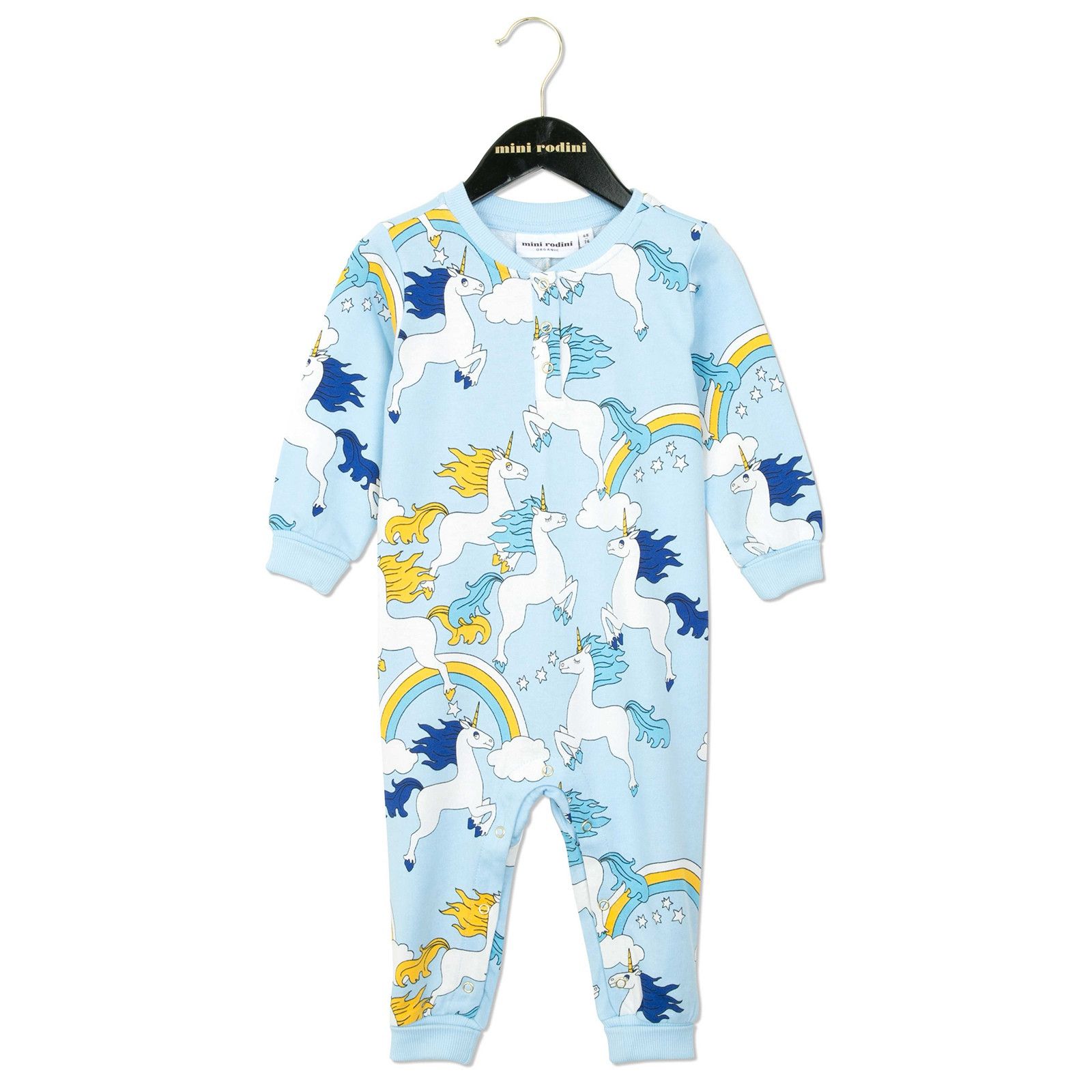Baby Light Blue Unicorns Printed Cotton Babygrow - CÉMAROSE | Children's Fashion Store - 1