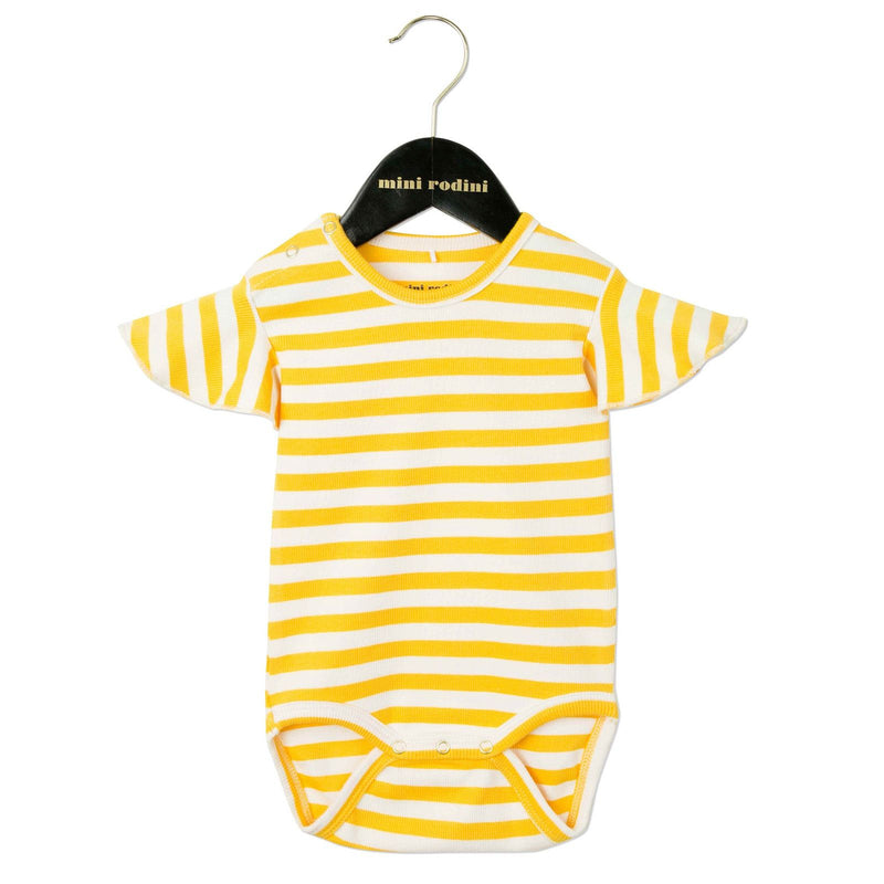 Baby White&Yellow Striped Cotton Bodysuit With Frill Sleeve - CÉMAROSE | Children's Fashion Store - 1