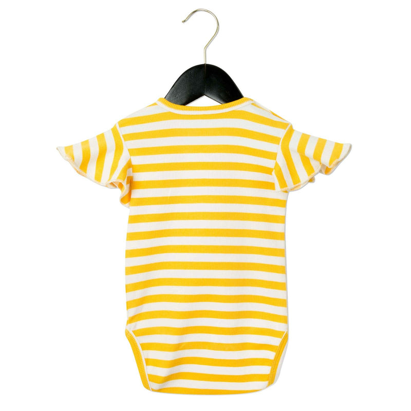 Baby White&Yellow Striped Cotton Bodysuit With Frill Sleeve - CÉMAROSE | Children's Fashion Store - 2