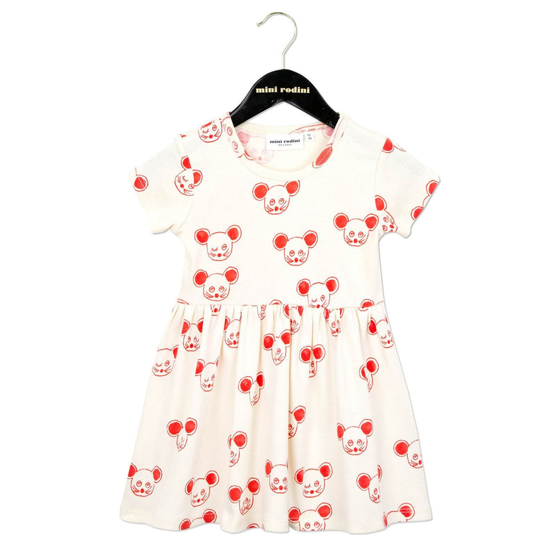 Girls White Cotton Dress With Red Mouse Print - CÉMAROSE | Children's Fashion Store - 1