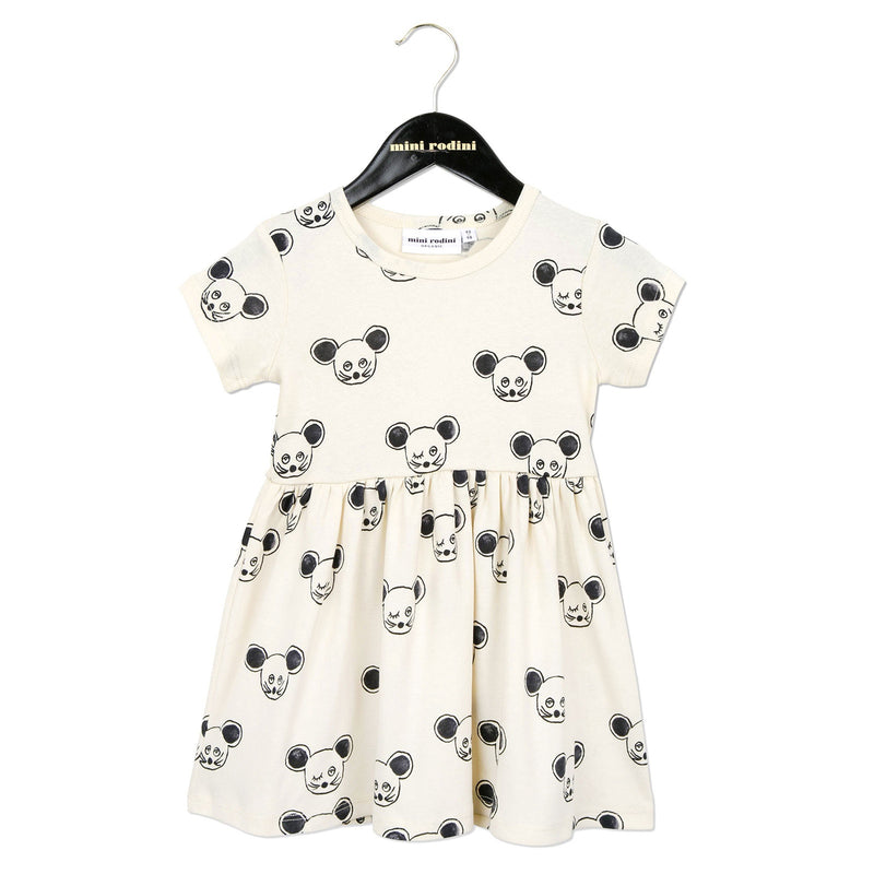 Girls White Cotton Dress With Black Mouse Print - CÉMAROSE | Children's Fashion Store - 1
