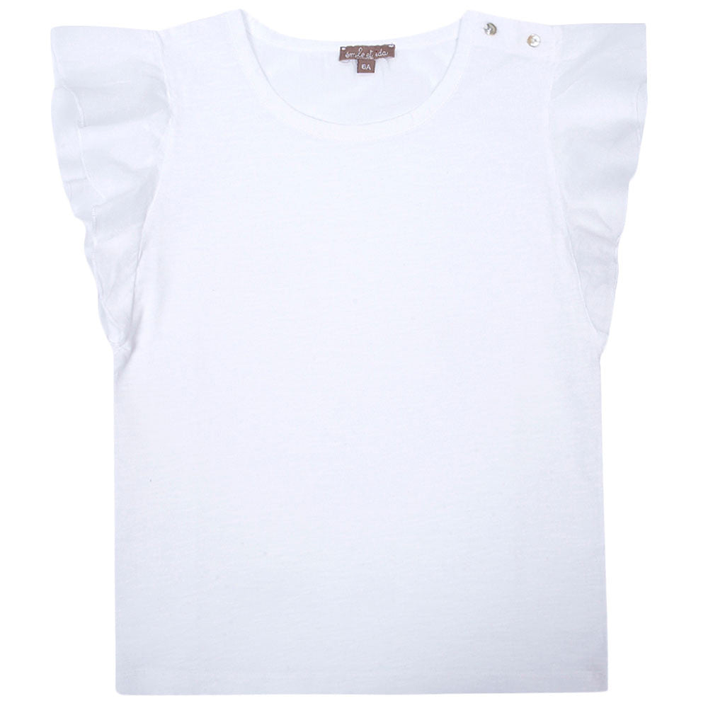 Girls White Cotton Top With Ruffled