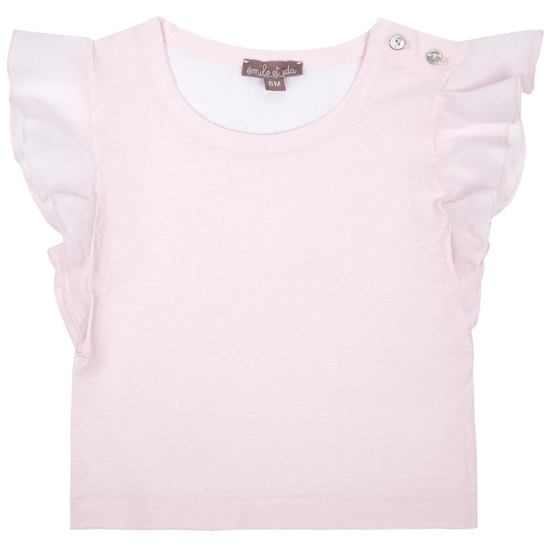 Girls Light Pink Cotton Top With Ruffled