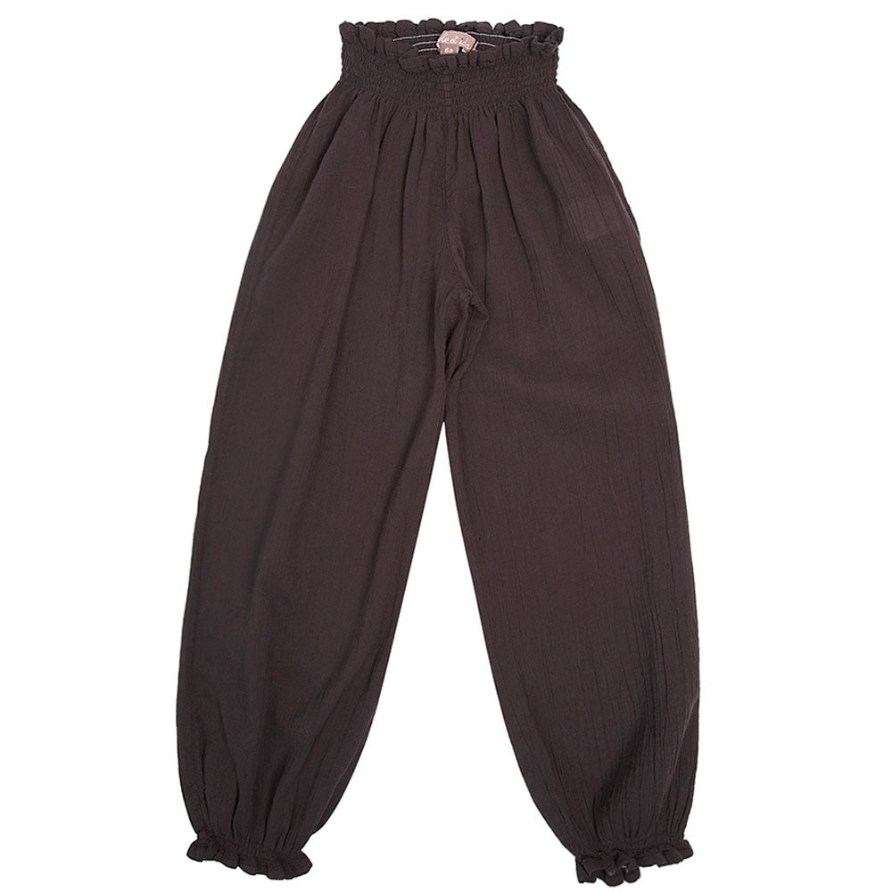 Girls Brown Cotton Waist Trousers With Frilly Cuffs