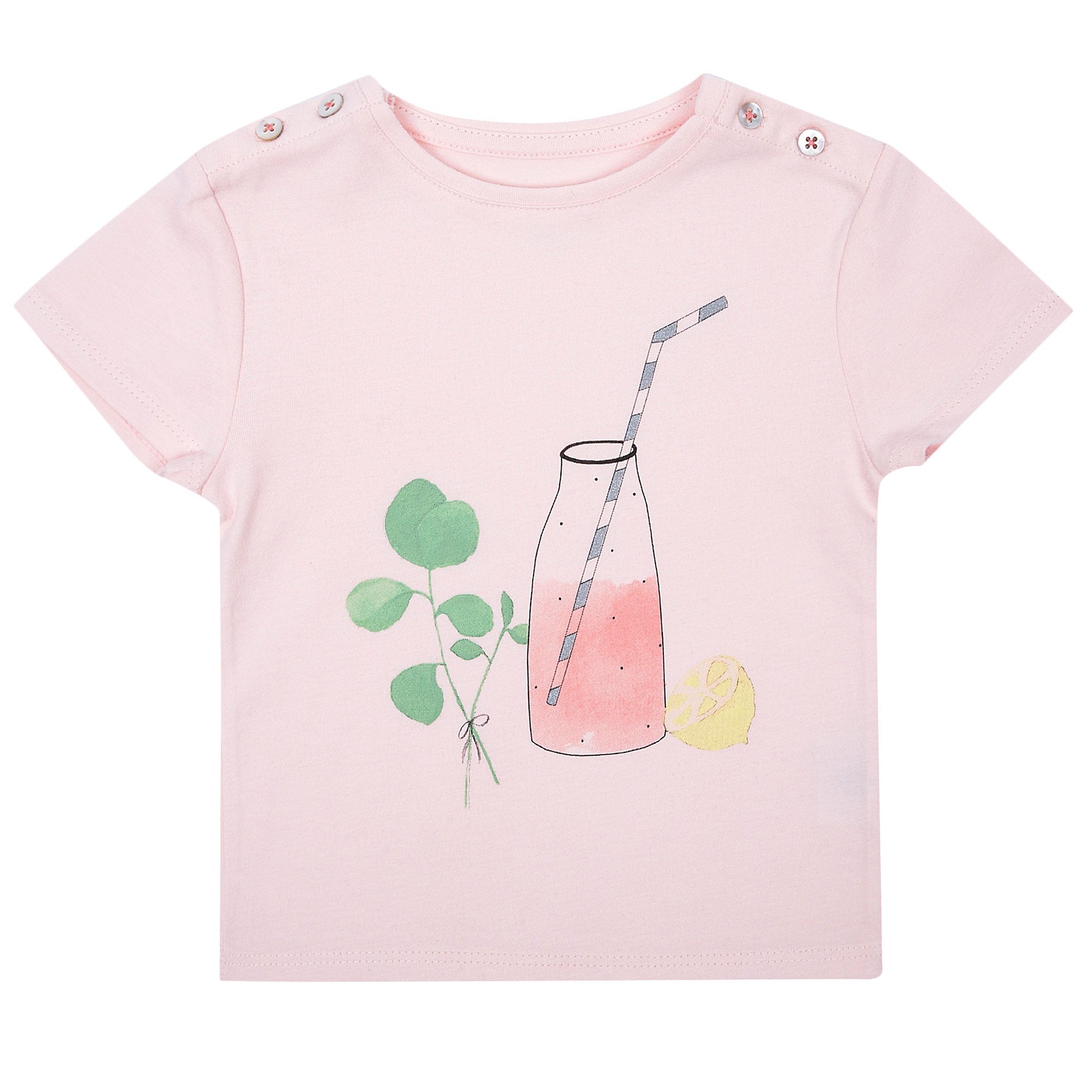 Girls Pink Cotton T-shirt With Bottle