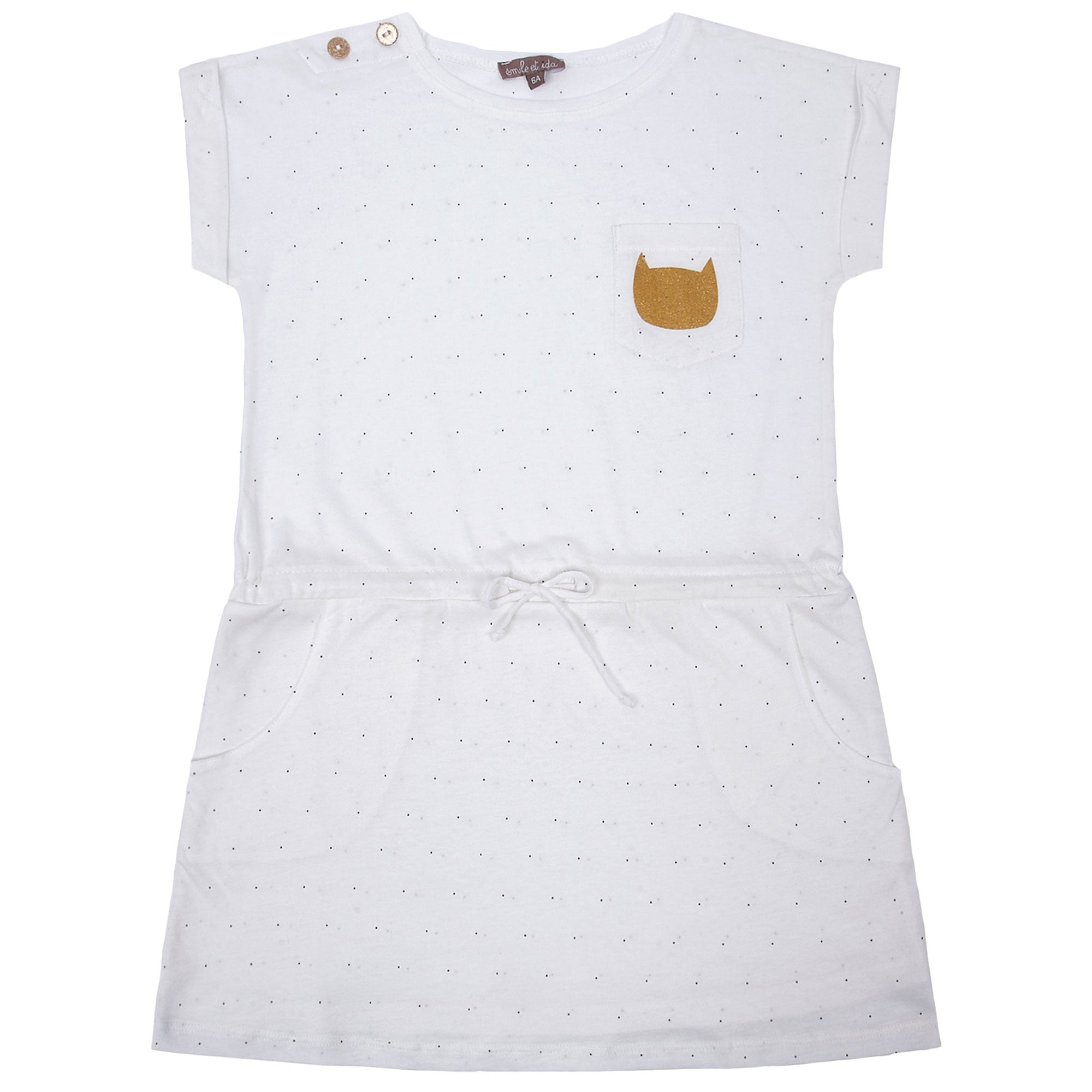 Girls White Cotton Dress With Cat