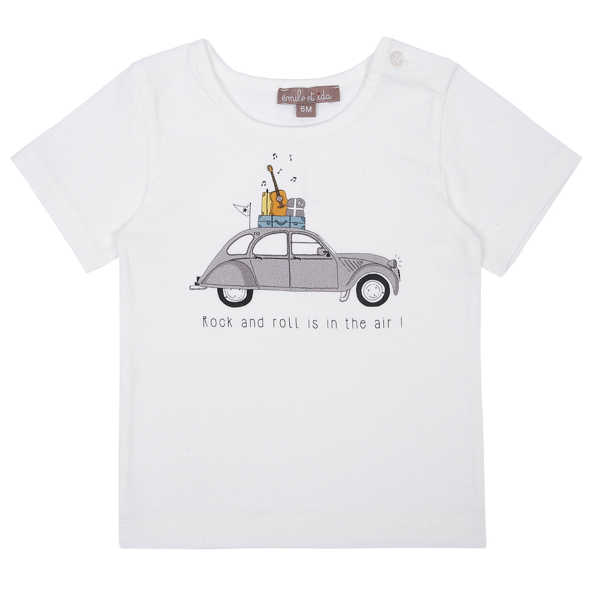 Boys White Cotton T-shirt With Car